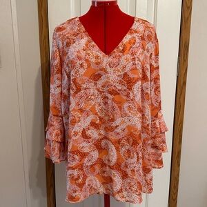 NY Collection Orange and White Paisley Tunic